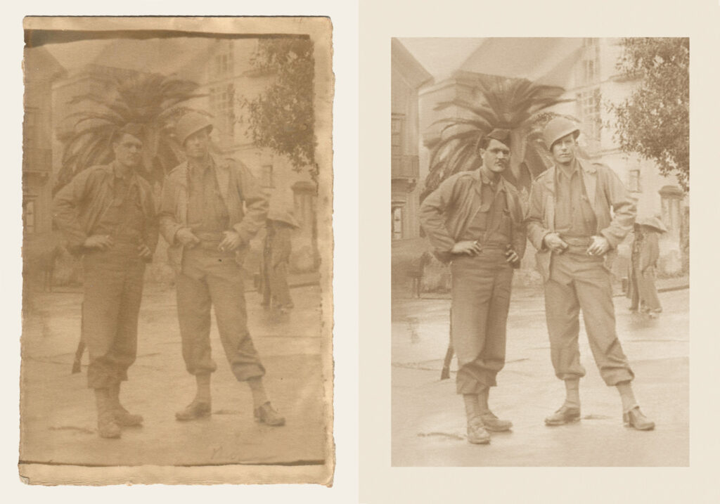 Military photo restoration before & after by Sandy Flint