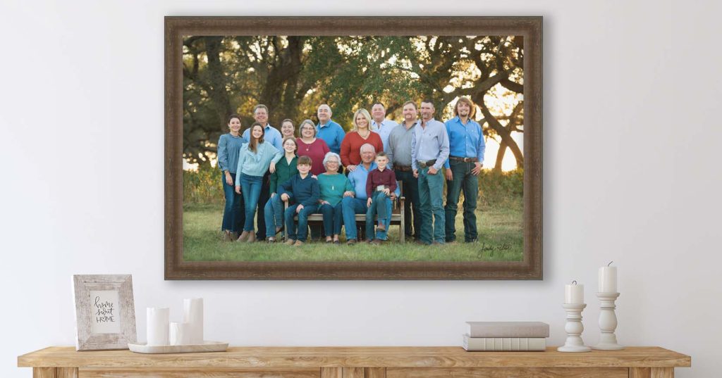 Generational legacy portrait of a large family under the oak trees near Round Top, Tx