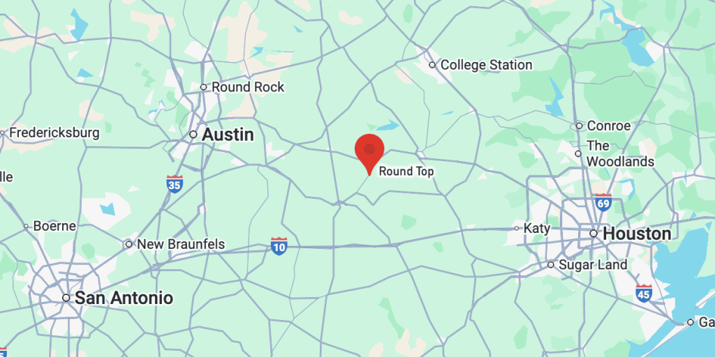 Map showing the location of Round Top, Texas