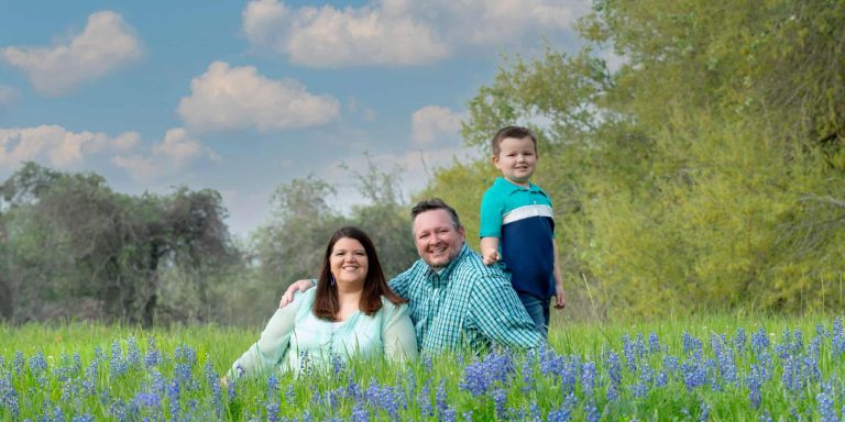 Family portrait created in a field of Texas Bluebonnets - Brenham, Texas
